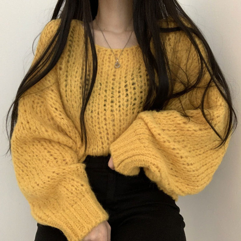 Candy-colored pullover sweater with loose and laid-back style and frilly sleeves