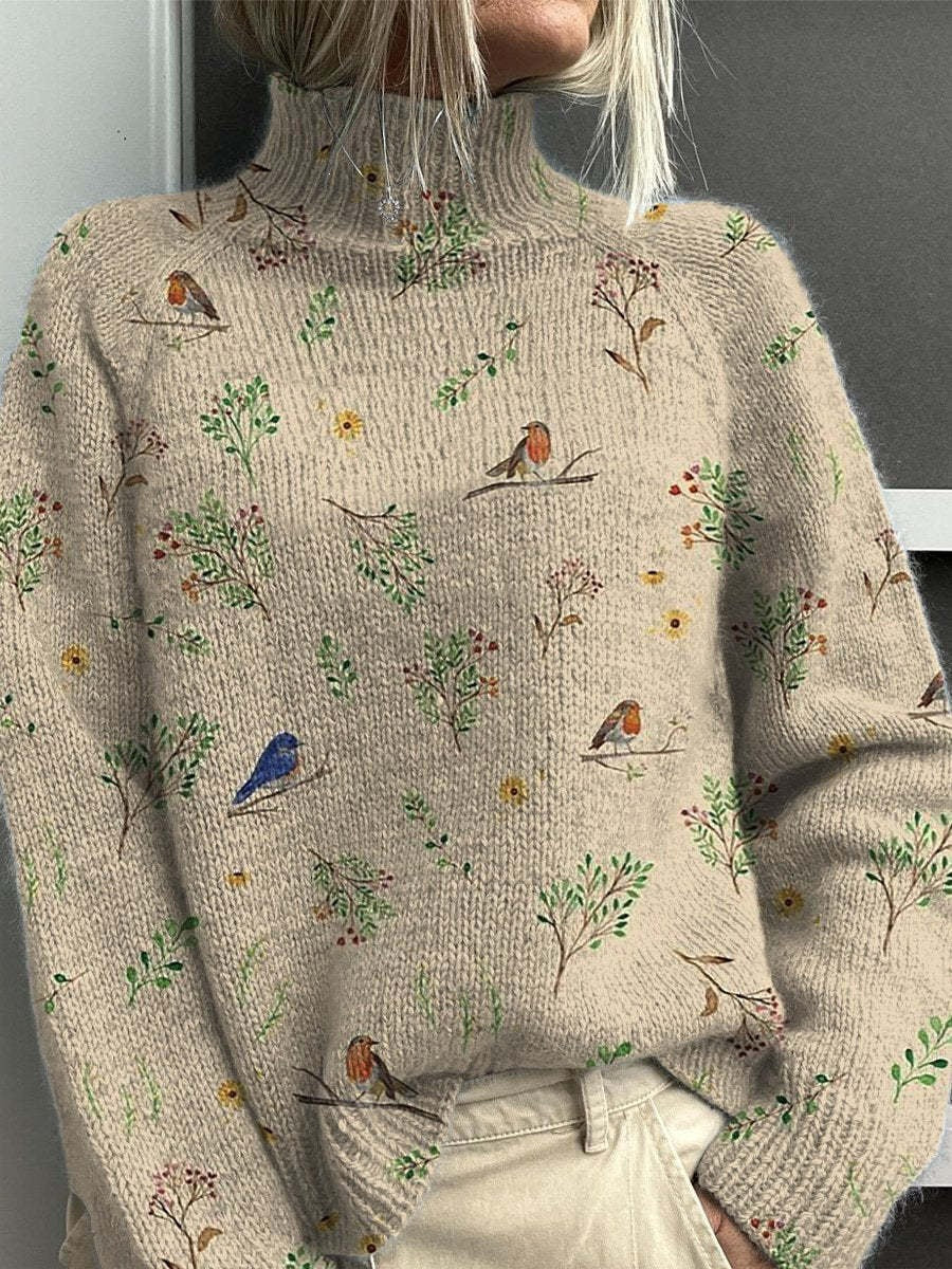 Women's Turtleneck Knitted Sweater Long Sleeve Pullover 3D Digital Print