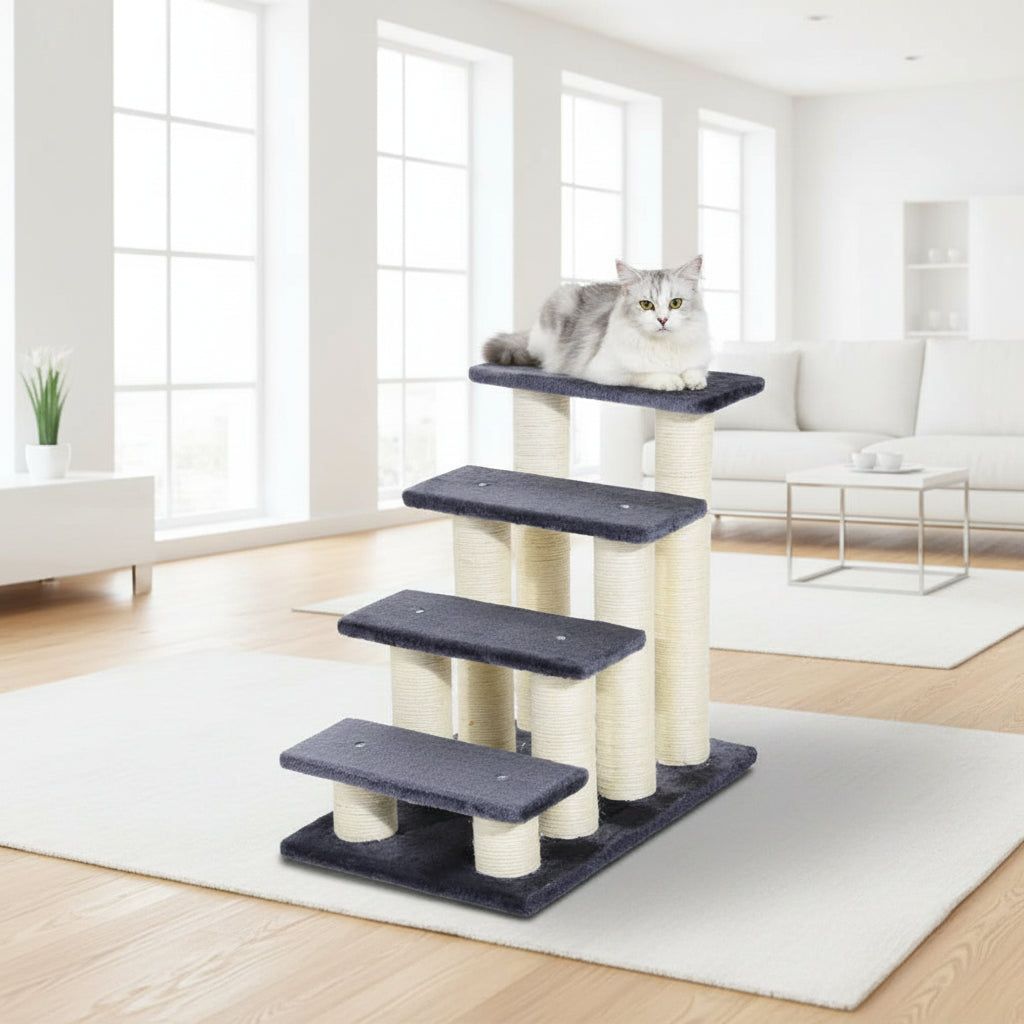 Vierstufige Haustiertreppe mit Kratzbaum