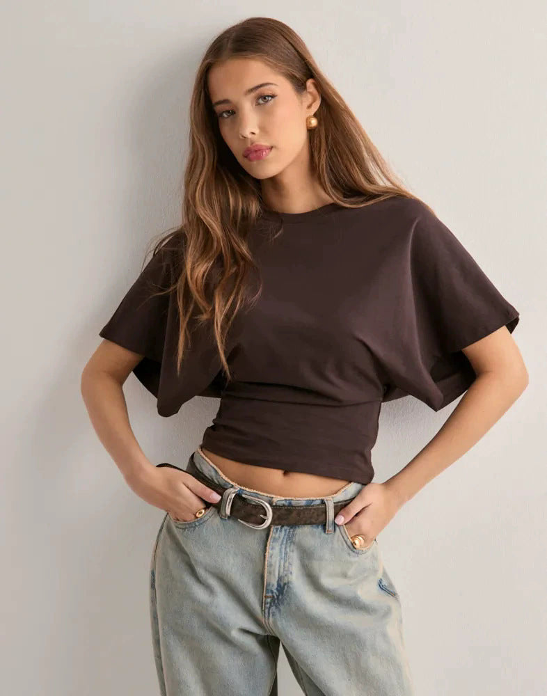 Korean Style Round Neck Bat Sleeve T-Shirt