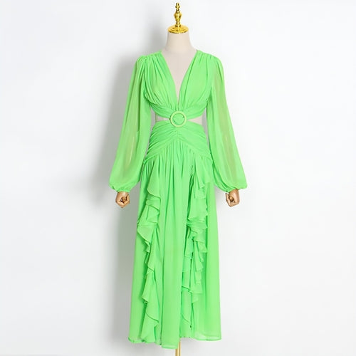 VeraLuxe™ V-Neck Lace-Up Dress – Elegant Silhouette Edition