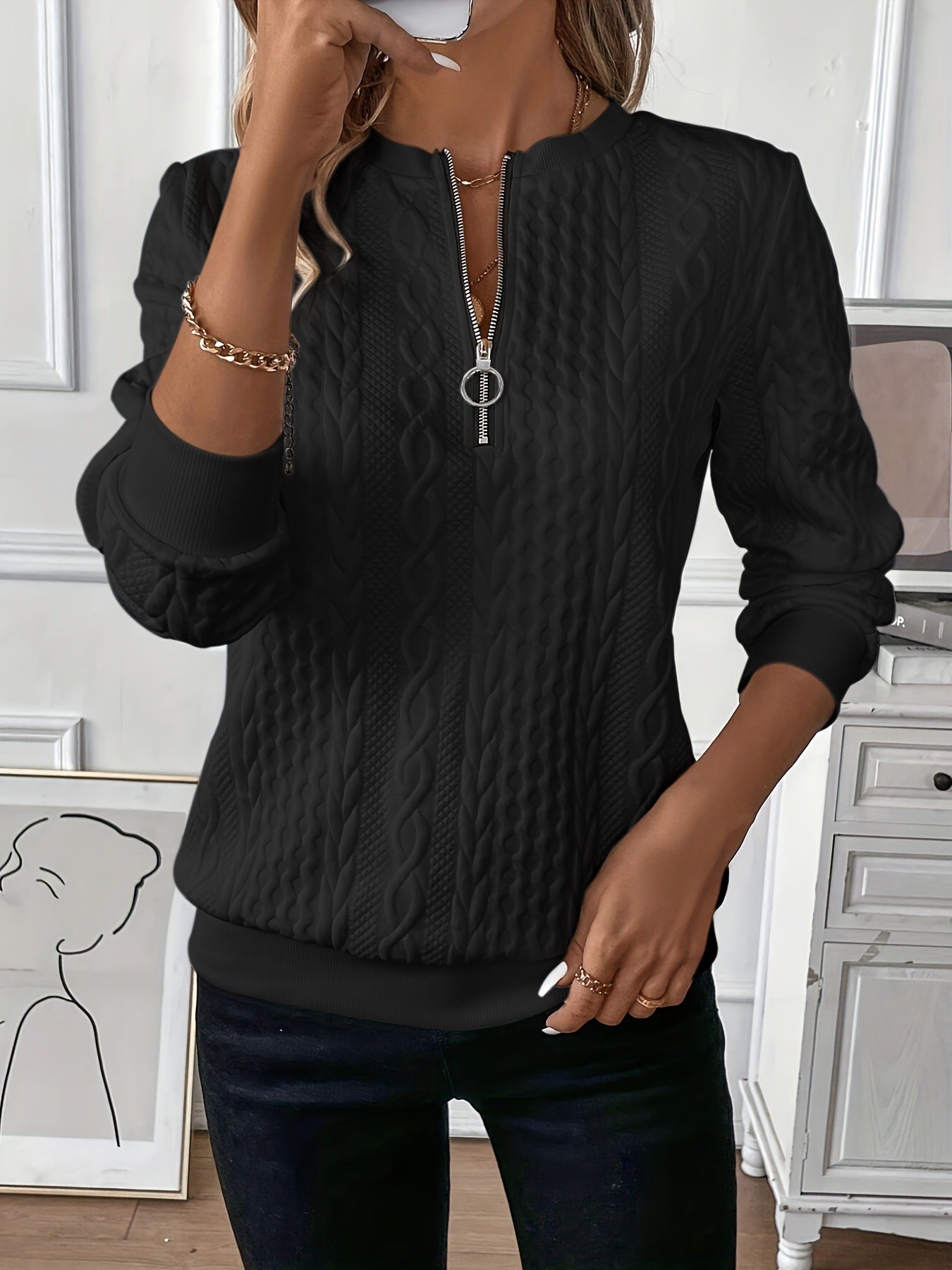 Womens Jacquard Pullover Four-in-One Zipper Sweater