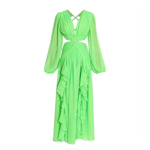 VeraLuxe™ V-Neck Lace-Up Dress – Elegant Silhouette Edition