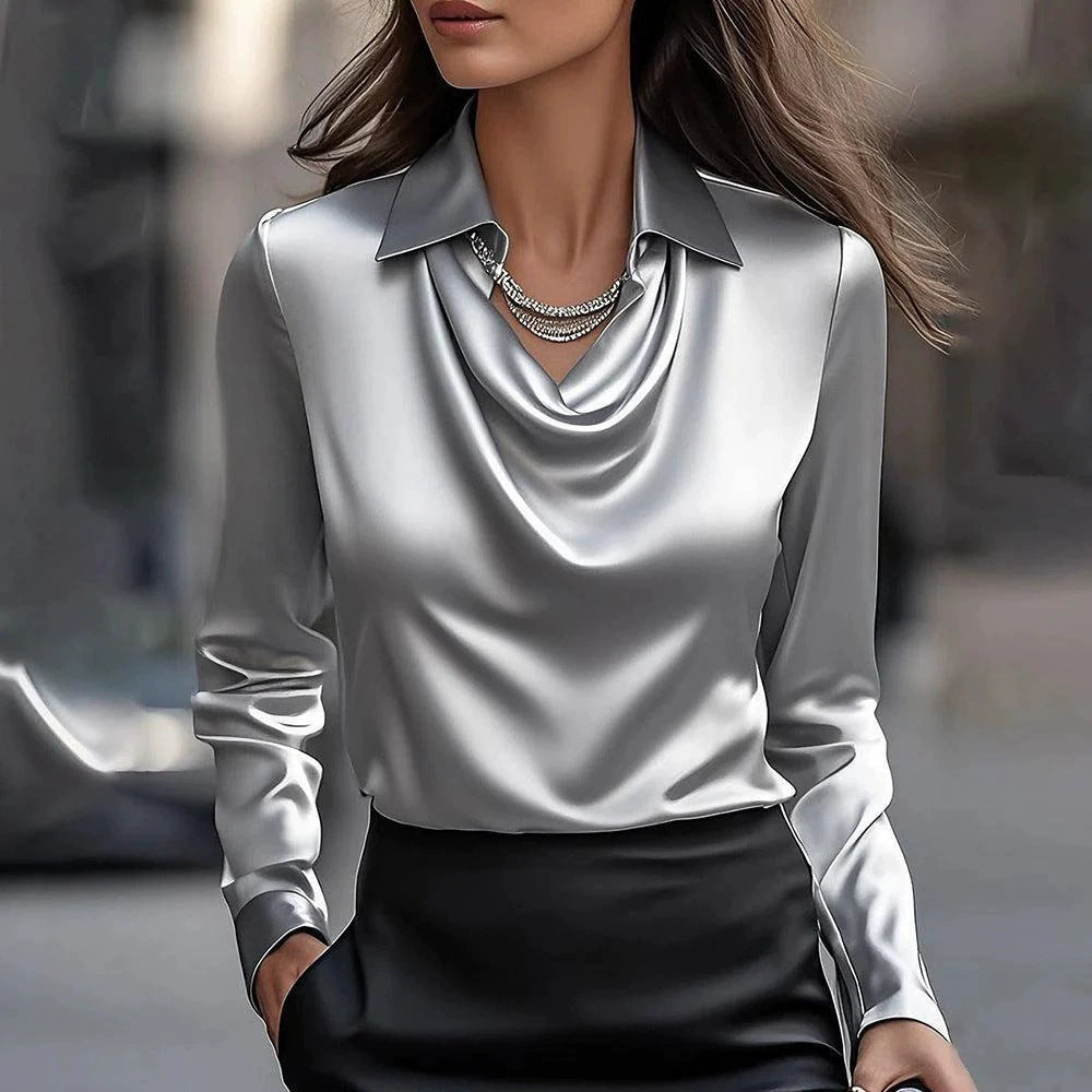 Womens Mandarin Collar Long Sleeve Blouse