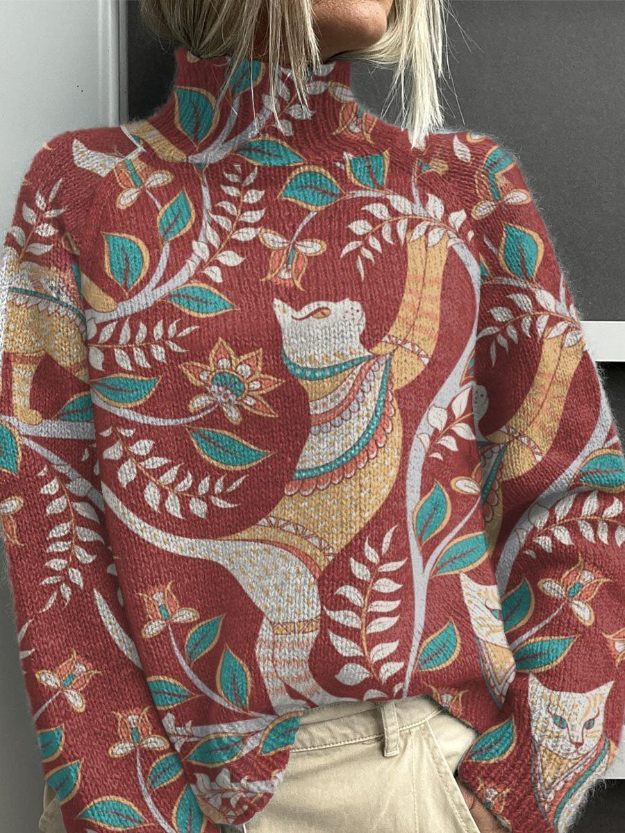Women's Turtleneck Knitted Sweater Long Sleeve Pullover 3D Digital Print