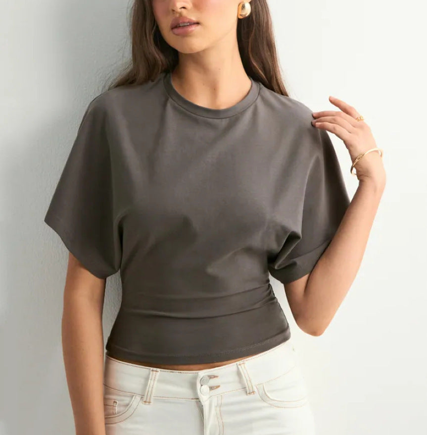Korean Style Round Neck Bat Sleeve T-Shirt