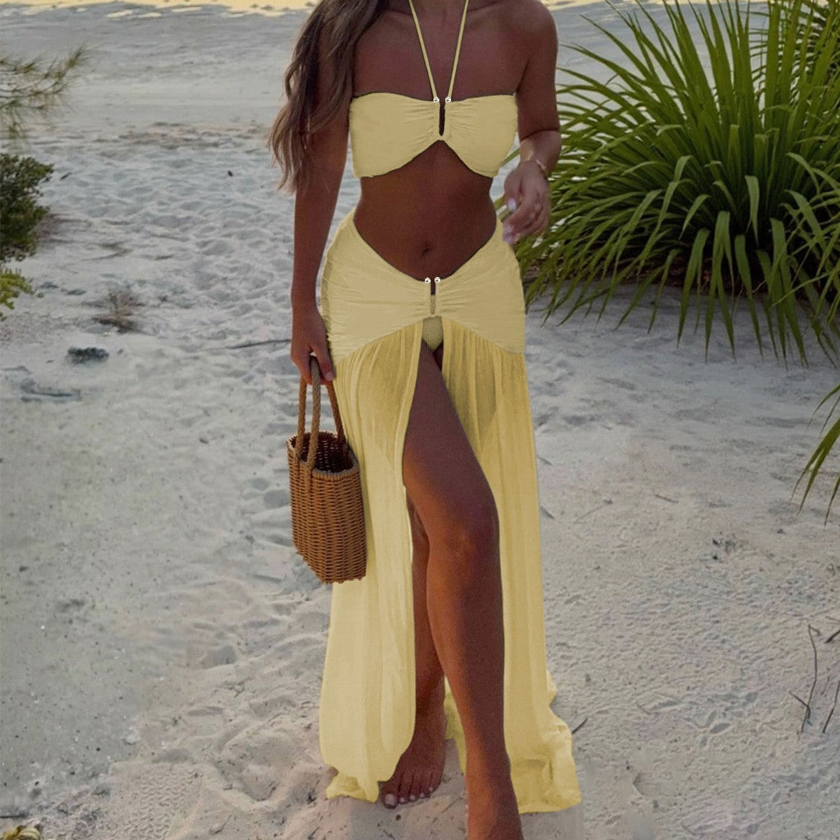 Halter Neck Bikini Set with Long Skirt