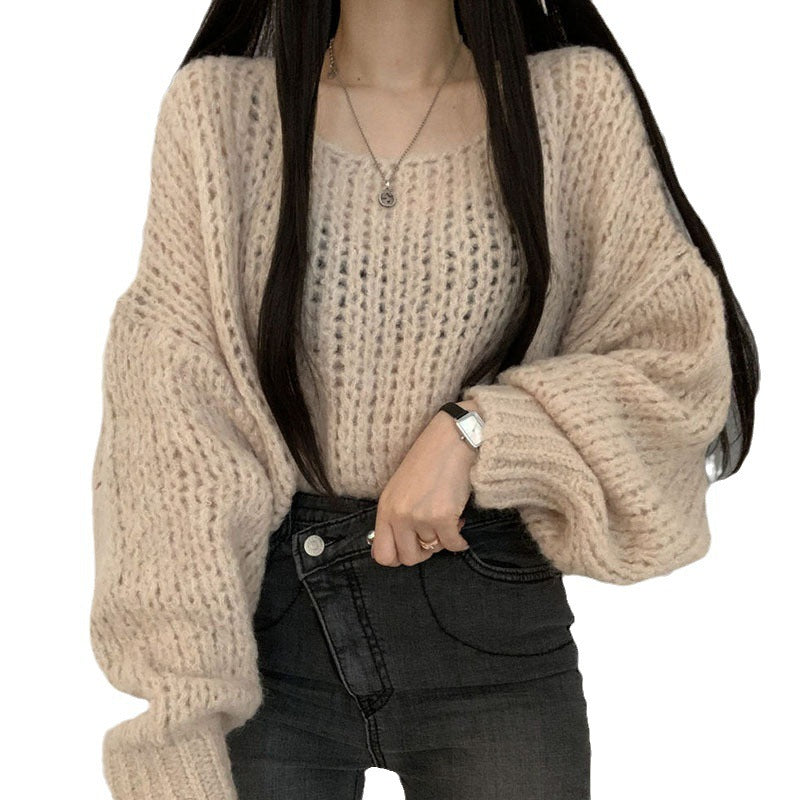 Candy-colored pullover sweater with loose and laid-back style and frilly sleeves