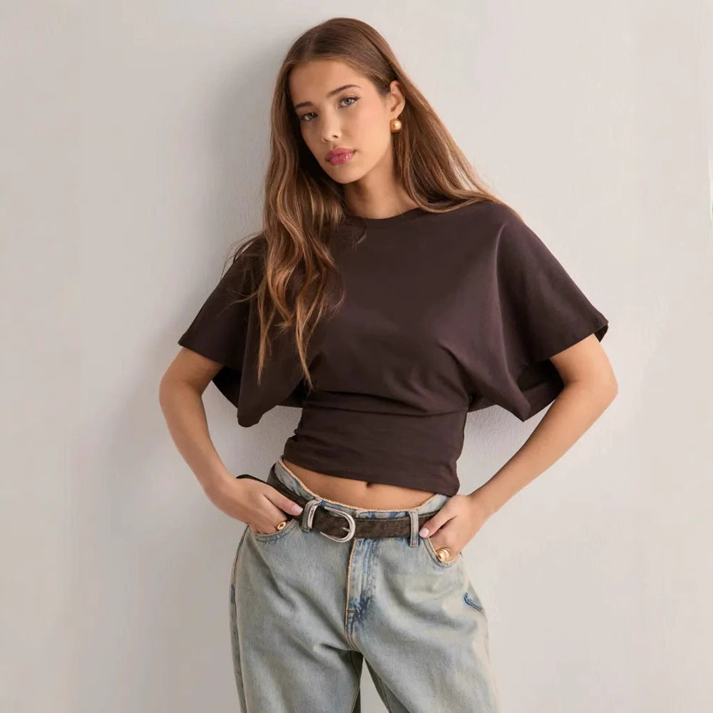 Korean Style Round Neck Bat Sleeve T-Shirt