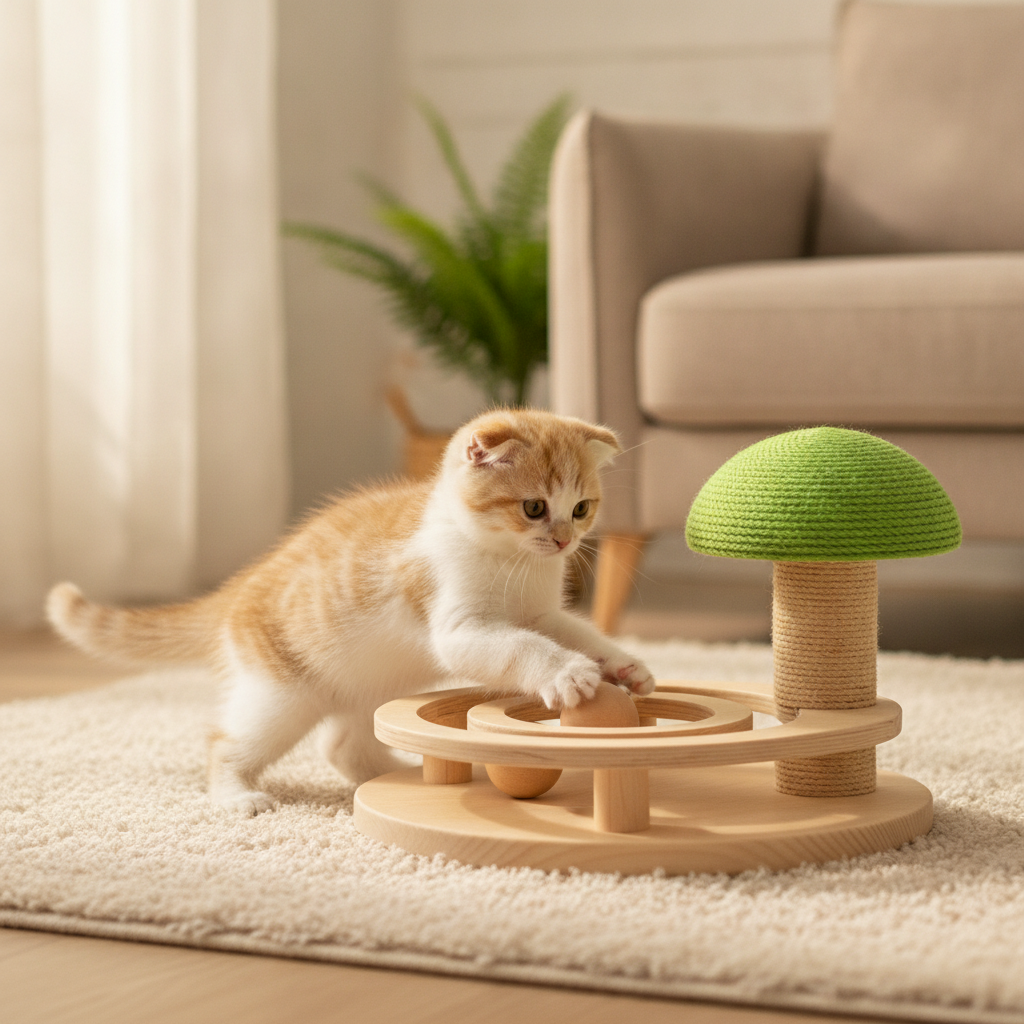 Katzenspielbaum mit Spielzeug