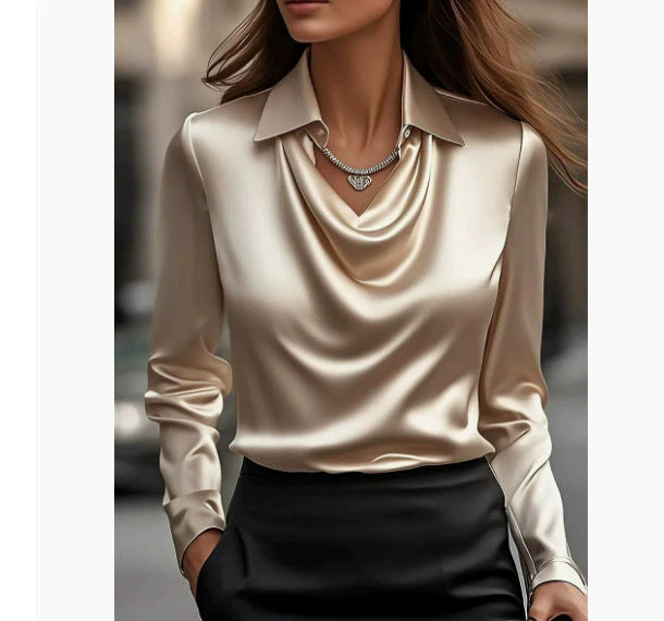 Womens Mandarin Collar Long Sleeve Blouse