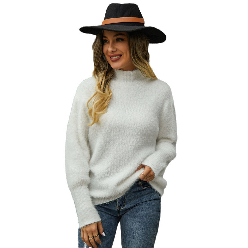 Womens High Collar Plush Knit Pullover