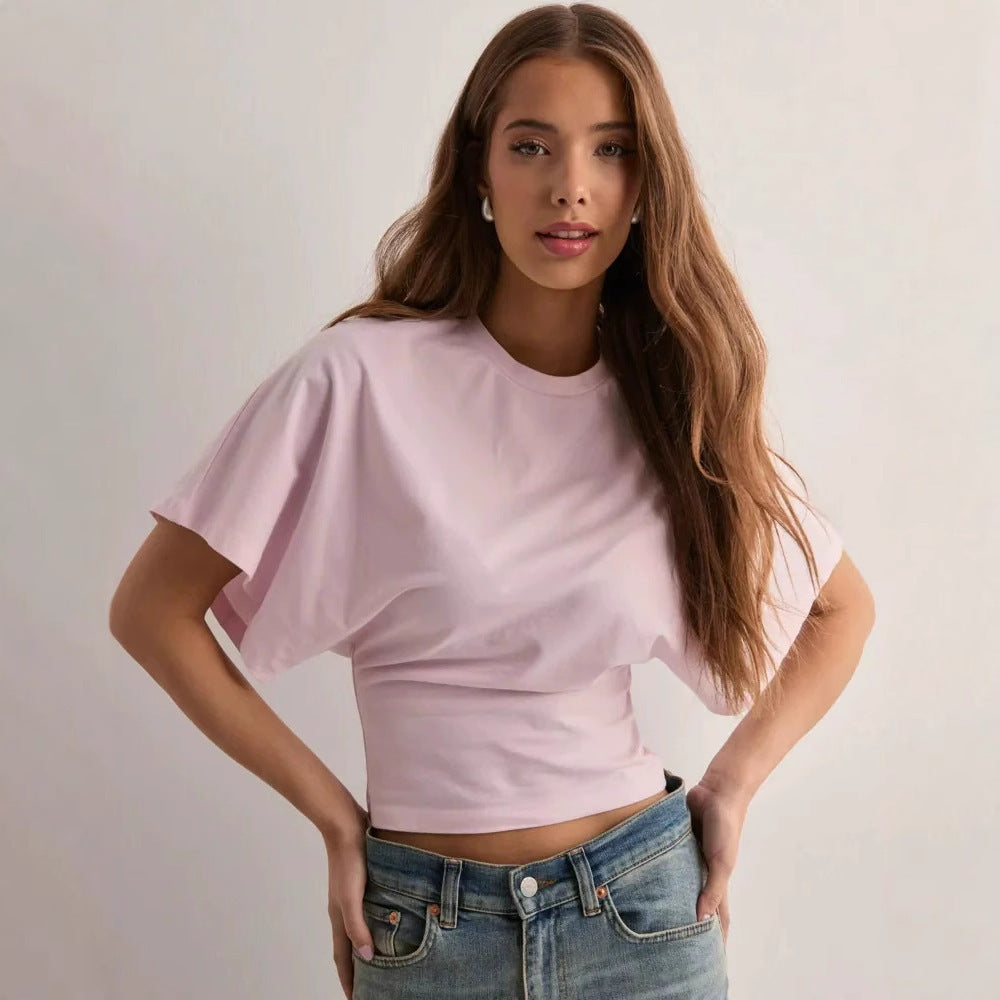 Korean Style Round Neck Bat Sleeve T-Shirt