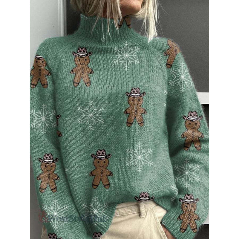 Women's Turtleneck Knitted Sweater Long Sleeve Pullover 3D Digital Print