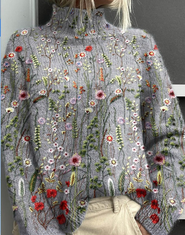 Women's Turtleneck Knitted Sweater Long Sleeve Pullover 3D Digital Print
